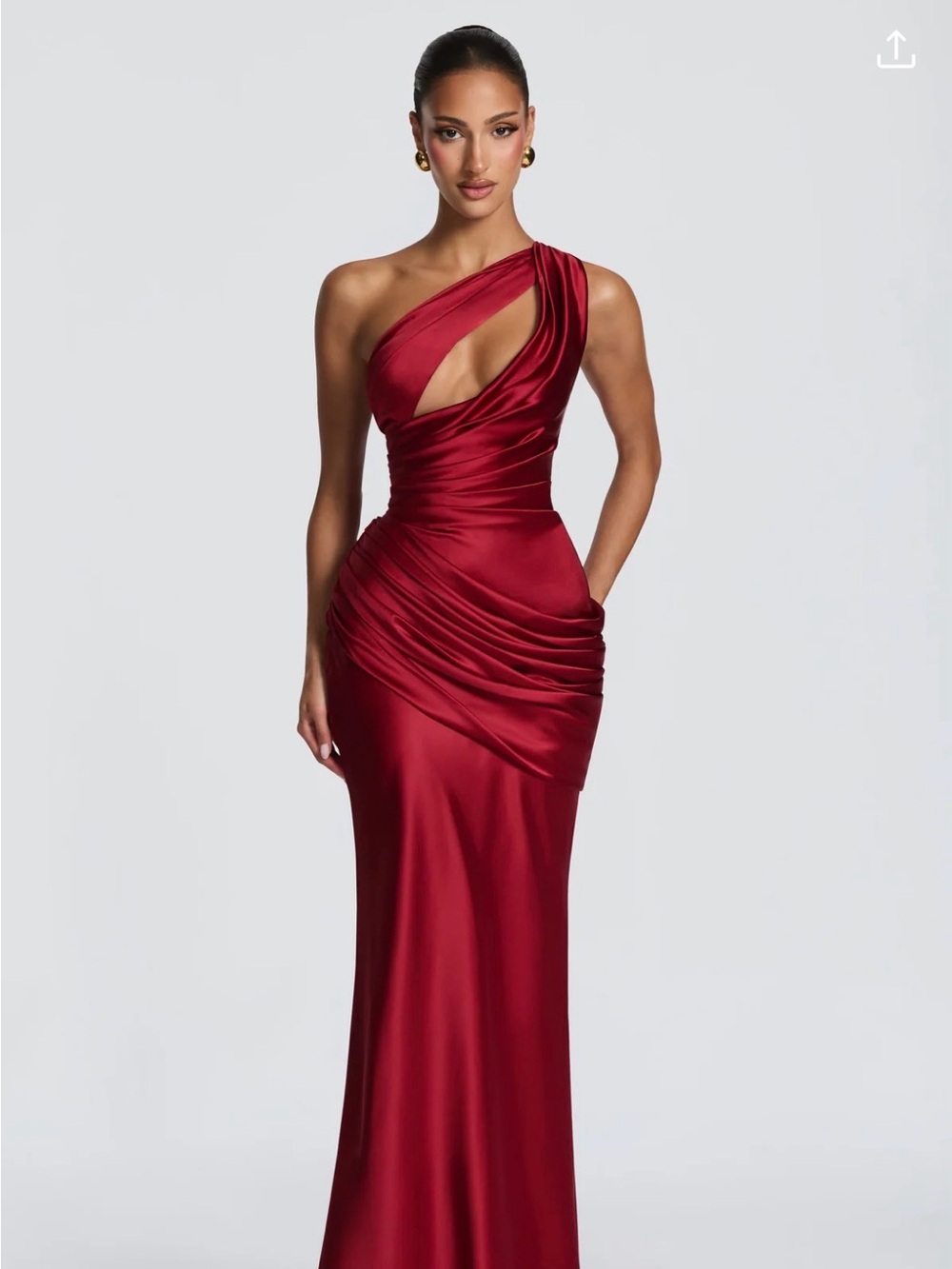 Emina Maxi Dress - Deep Red Asymmetric One-Shoulder Satin Evening Dress
